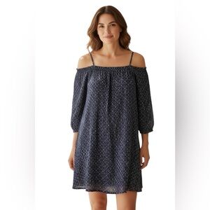 Bella Dahl Medium Blue 100% Rayon Dress Flowy Geometric Fairy Light Weight Vacay